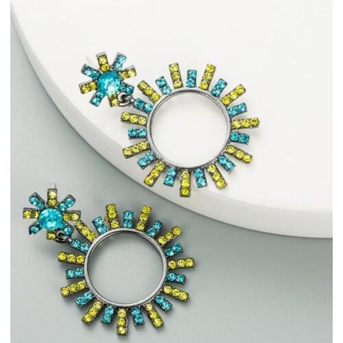 2 x Ear Studs Earrings Dangle Earrings Retro floral elements Sun Flower Round Colorful Double Ear Studs Dangle Earrings 2021