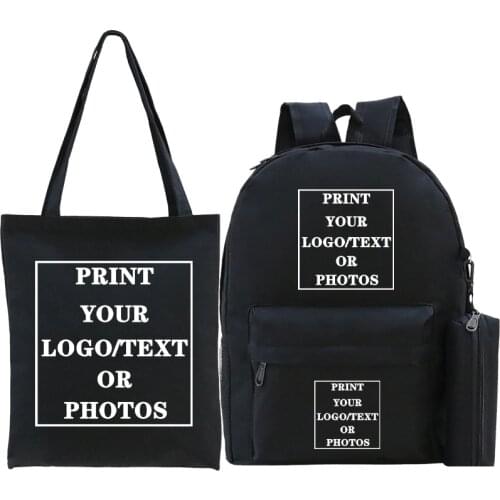 3pcs/set Custom School Bags+Shopping Bag+Pencil Case Tote Bag for Boys Girls Customize LOGO/Pattern/Name Bookbag Sac A Dos