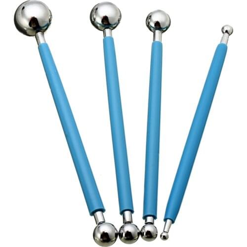 4Pcs/Set Stainless Steel Ball Modelling Tools for Handmade DIY Sugar Paste Fondant Cake Flower Decorating Making Tools