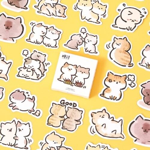 45pcs/box Cute Naughty Cat Decorative Stationery Planner Stickers Scrapbooking DIY Diary Album Stick Lable