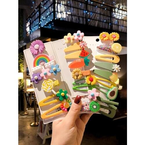 6/8/10/20/24 Pcs/Bag Children Cute Cartoon Flower Fruit Hair Clips Girls Baby Lovely Rubber Bands Hairpins Kids Hair Accessories