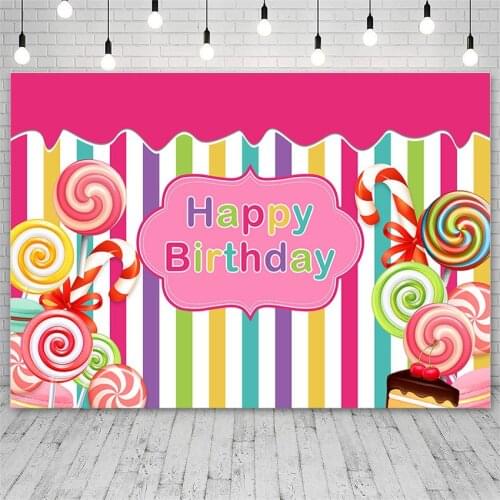 Avezano Backdrop Happy Birthday Lollipop Color Stripes Customized Photography Background Photo Studio Photozone Photocall Props