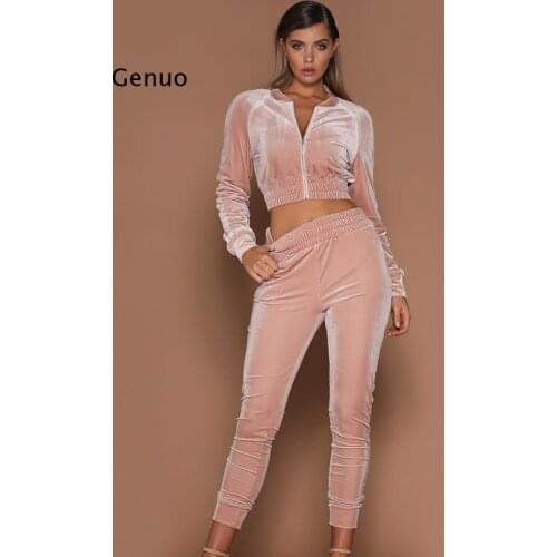 Velvet Top Girl Suit Women European and American Solid Color Zipper Sweater Trousers Two-Piece Sports Trousers Girl Set