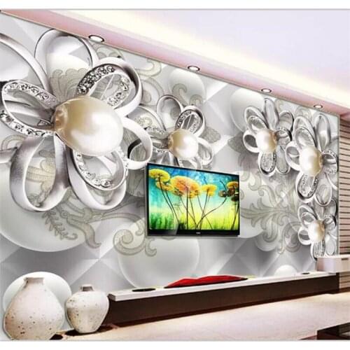 Beibehang Custom wallpaper large upscale 3D soft bag pearl diamond flower luxury jewelry background wall golden pearl flower