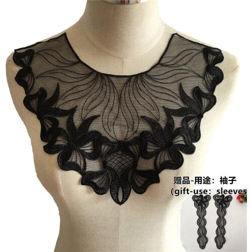 Black Organza Collar Butterfly Pattern Embroidery Dress Fabric DIY Sewing Material Lace Craft Decoration Clothing Accessories