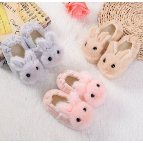 Toddler Infant Cute Slipper Kids Baby Rabbit Warm Furry Shoes Boys Girls Cartoon Soft-soled Fluzzy Home Casual Slippers Pantufa