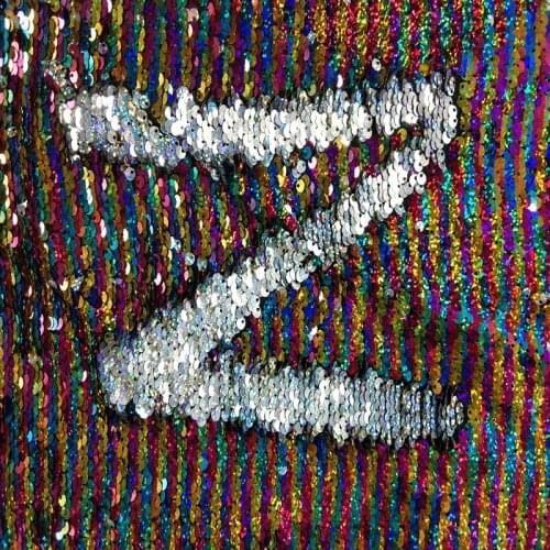 ZYOKRA Glitter Bling Bling Rainbow Color Sequin Double-face Reversible Sequin Fabric Satin Back Glitter Sequin Fabric 30x22cm