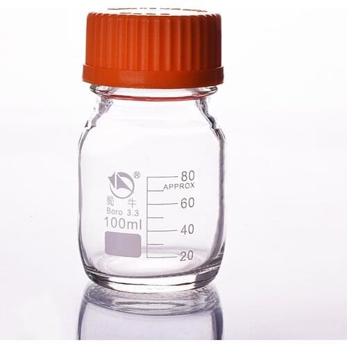 4pcs Reagent bottle,With yellow screw cover,Borosilicate glass 3.3,Capacity 100ml,Graduation Sample Vials Plastic Lid
