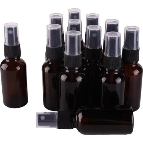 12pcs 30ml Amber Glass Spray Bottle w/ Black Fine Mist Sprayer essential oil bottles empty cosmetic containers
