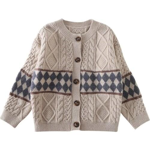 2021 Spring Autumn New Childrens Cardigan Coat Girls Sweater Long Sleeve Tunic Loose Casual Baby Boys Knitting Printing Top