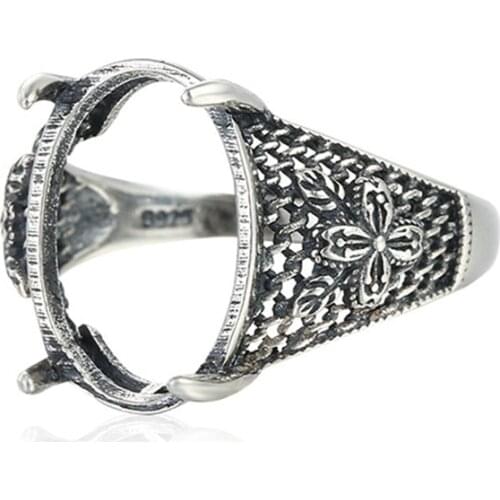 Ring Setting for 12x15mm Oval Cabochons Antique Style Ring Blank Thai Sterling Silver Adjustable Ring Base SR0133