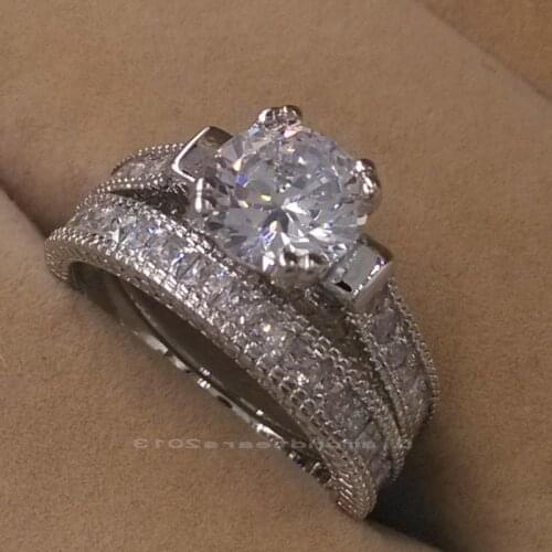 Size 5-10 Fashion jewelry luxury Hot sale 14kt white gold filled White AAA CZ Simulated stones Wedding Women Bridal Ring set