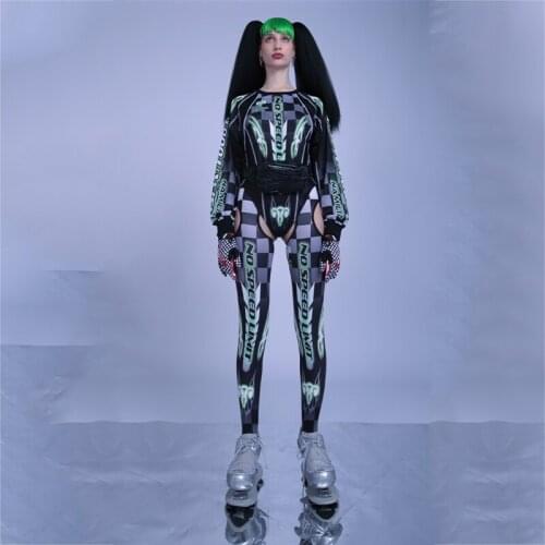 Hiphop Jazz Costumes for Women Black And White Plaid Sports And Leisure Jumpsuit High-Fork Pantyhose Suit Gogo Costumes XS21998