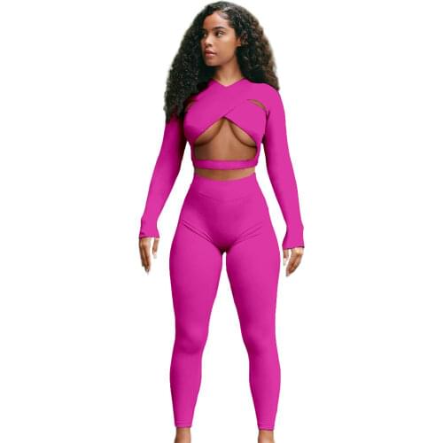 Cutubly Solid Two 2 Piece Set Suit Shirt And Pants Womens Sets For Girls Slim High Waist Long Sleeve Hollow Out New Tracksuit