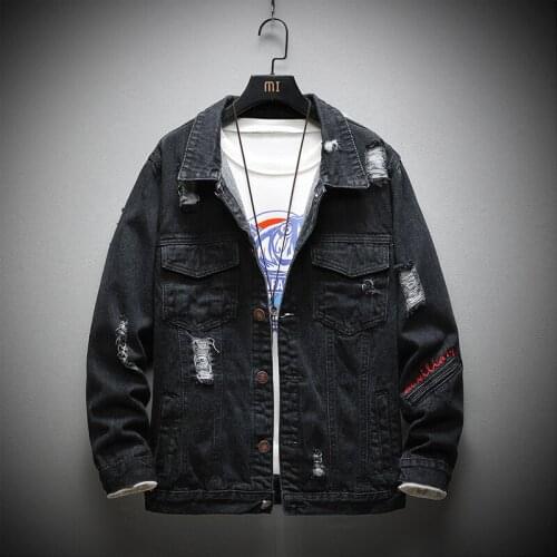 Mens Oversized Ripped Denim Jacket High Street Casual Lapel Single Breasted Jeans Jacket Autumn Slim Fit Quality Mens Jackets