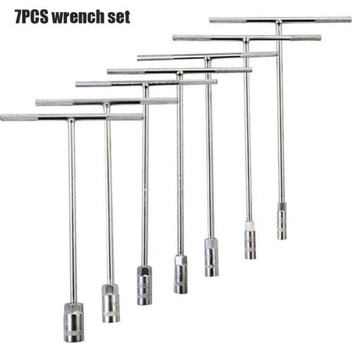 7PCS T-Handle Wrench Tool Set 45# Steel 8mm 10mm 12mm 13mm 14mm 17mm 19mm Metric Socket Set Long Hex Key Wrench Car Repair Tools