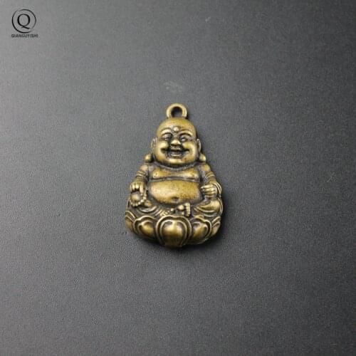 New Pure Copper Maitreya Buddha Statue Keychains Pendant Retro Solid Brass Hanging Ornaments Laughing Buddha Key Rings Pendants