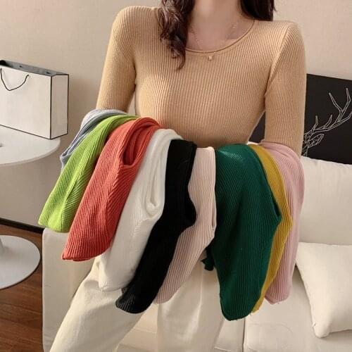 Solid O-neck Knit Pullover Womens Sweater Slim Bottom Korean Comfortable Pullovers For Girl 2020 New Winter Women Casual Jumper