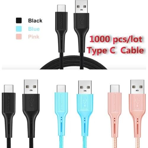 Wholesale USB Type C Cable 1000pcs/lot 1m 2m 3m for Huawei Samsung Xiaomi Fast USB Charging Type-C Charger Data Cable