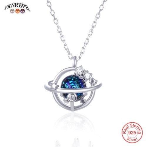 New woman‘s S925 silver clavicle necklace blue diamond sweet circle planet jewelry necklaces