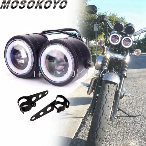 For Ducati Suzuki Honda SV CB XS Scrambler Dominator Twin Headlight 3.5" Dual Sport/Naked Street Motorcycle Front Lamp + Bracket