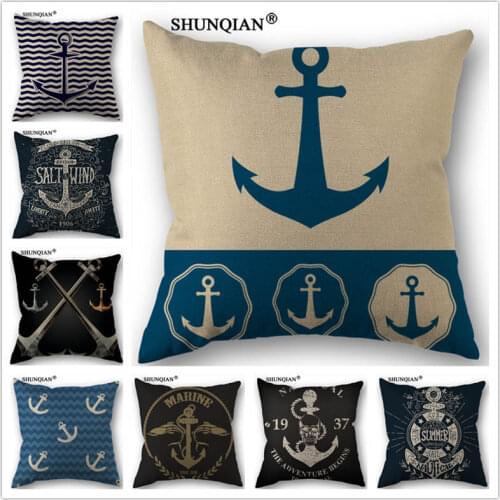 WZ4153 Marine anchor pillowcase Cotton Linen Pillowcase 18X18 Inches Bedroom Office Throw Decorative Pillows 45x45