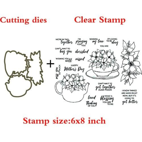 Flower Teapot Clear Stamps Coordinating Cutting dies for DIY Scrapbooking Craft Card Stempels New 2020 Silicone Seal