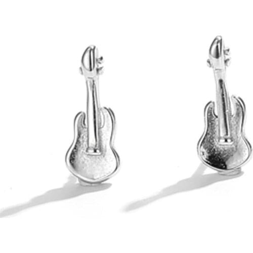 SILVERHOO 925 Sterling Silver Earrings For Women Cute Guitar Stud Earring Silver Gift Anniversary For Girlfriend Fine Jewelry