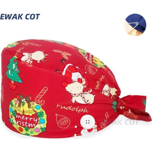 Santa Claus Nurse Hat Lab Vet Working Hats Pet Grooming Agency Work Scrubs Caps Christmas Dentist Clinic Surgical Cap Women Men