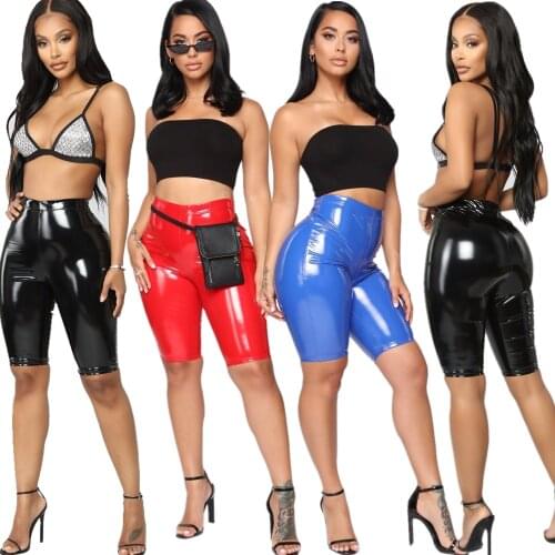 Women PU Leather Solid Color High Waist Summer Skinny Shorts Ladies Summer Fashion Casual Cycling Biker Shorts