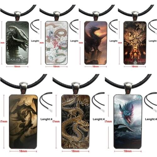 Glass Pendant Necklace Handmade Half Pendant Rectangle Necklace For Women Gifts Boy Cartoon Dragon Digital