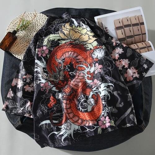 Japanese Haori Style summer thin Cardigan Harajuku Kimono Traditional Clothing Asian Clothes Yukata Men Jacket Dragon kiimono