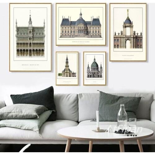 Triptych Vintage European Palace Famous Scenery Art Prints Poster Architecture Wall Pictures Canvas Painting Room Home Decor