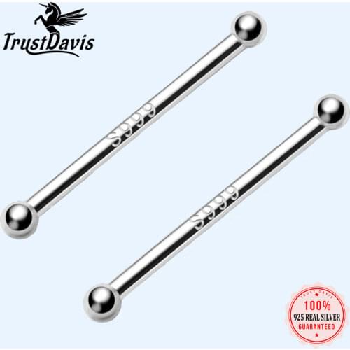 ElfoPlataSi Genuine S999 Sterling Silver Needle Ear Stick with Two Ends Stud Earrings For Women Silver S999 Jewelry ED396