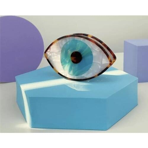 Minar Unique Design Contrast Color Evil Eye Shark Hair Clips for Women Oval Geometrical Resin Blue Eye Wedding Hair Accessories