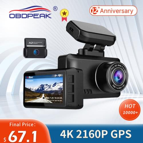OBDPEAK M63s Dash Cam Dual Lens Ultra HD Real 4K Car DVR Camera WIFI GPS Rear View Night Vision WDR Video Recorder 24H Parking