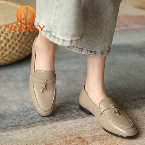 YAMSY Casual Womens Flats Comfortable Round Toe Flat Heel Metal Decoration Slip-On Shoes Solid Shallow Soft Bottom Shoes AS78