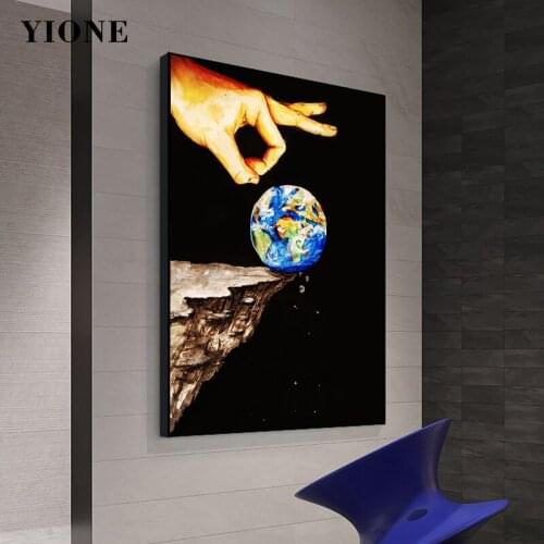 Earth on the Cliff Art Prints Abstract Oil Painting Environmental Awareness Poster Canvas Picture for Bedroom Wall Home Decor