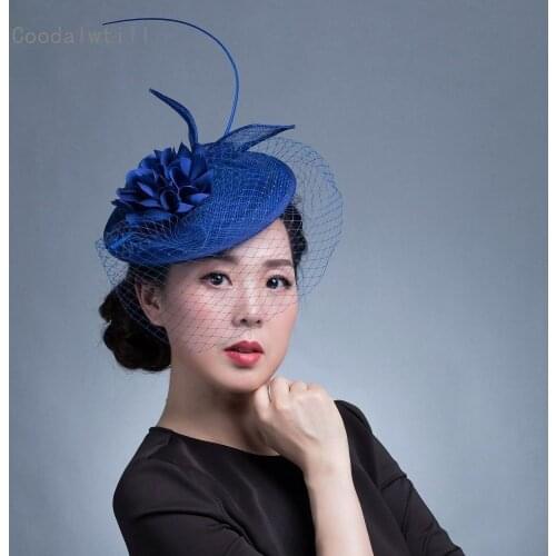 Women Chic Fascinator Hat Wedding Cocktail Party Church Headpiece kentucky Headwear Feather Hair Accessories Sinamay Fascinators