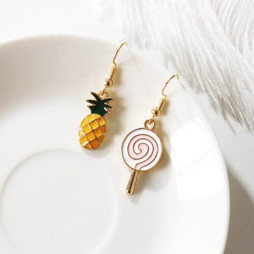 Orgin Summer Korean Fashion Lollipop Pineapple Dangle Earrings for Women Romantic Asymmetric Earrings Party Jewelry Accessories