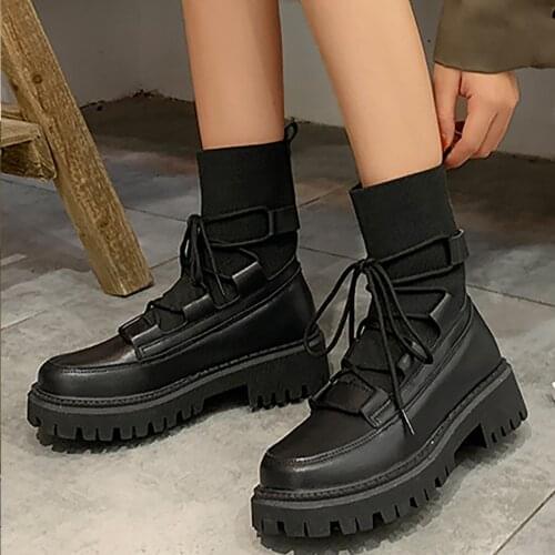 2021 New Women Autumn Winter Boots Fashion New Arrival Midheel Chunky Sole Lace-up Ankle Boots High Quality Casual Daily Shoes