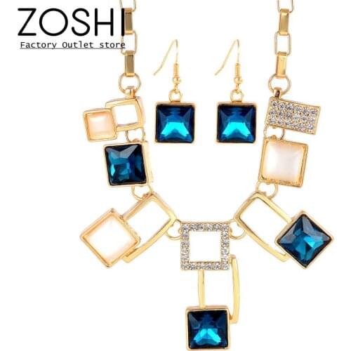 Luxury Acrylic Wedding Jewelry Sets For Women Black Blue White Square Pendant Choker Statement Necklace Drop Earrings Sets Gift