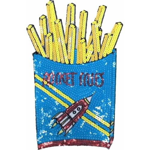 2 PCS of Rocket Fries Sequined Patch Fashion Embroideried Motif Applique Sew on Cloth Patches DIY Decoration Iron on Patch new