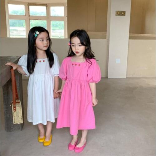 2021 Korea style girls dress fashion cotton summer shorts sleeve girls dresses