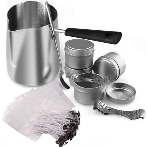 Behogar 210PCS Candle Making Supplies Kit 34oz Melting Pot with Long Handle Spoon 4oz Tins Wicks Stickers For Centering Devices
