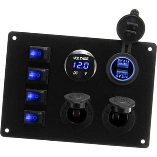 4 Gang Circuit LED Car Marine Boat Rocker Switch Panel with Fuse Dual USB
