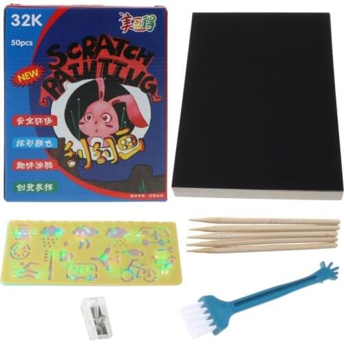 50pcs 18x 13cm Magic Color Rainbow Scratch Art Paper Card Set with Graffiti
