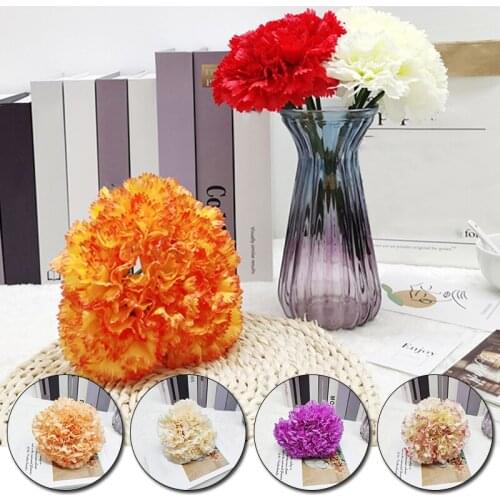 6 Heads Artificial Flower Carnation Silk Flower Fake Plant For DIY Mothers Day Flower Wedding Home Party Decoration Craft