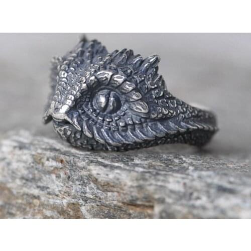 925 STERLING SILVER MENS lizard Thai Retro PUNK oxidized Ring Jewelry A5282