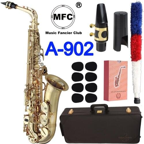 Brand New Elegant Sound MFC Alto Saxophone A-902 A-WO2 Gold Lacquer Sax Alto Mouthpiece Reeds Neck Musical Instrument